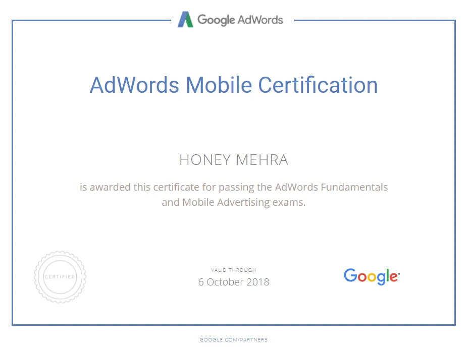 Google Adwords Mobile Certificate